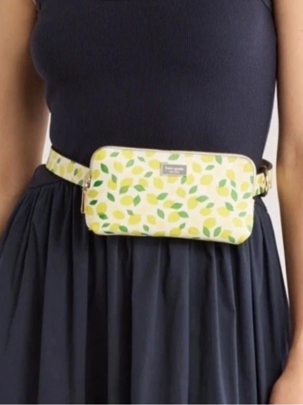 Kate Spade Lemon Print Zip Top Leather Belt Bag Fanny Pack, White Sz S/M, NWT